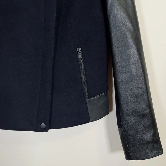 DANIER  | WOOL COAT CONTRAST LEATHER SLEEVES - Picture 5 of 15